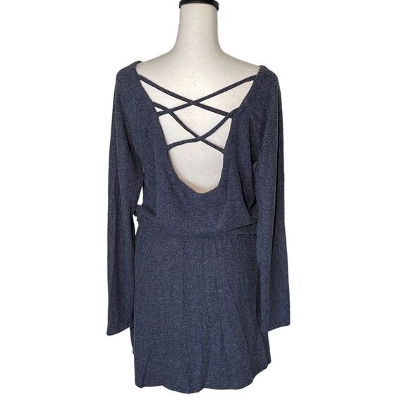 Chaser Womens Long Sleeve Dress‎ Tie Waist Criss Cross Back Blue Size Medium NWT - Picture 3 of 10